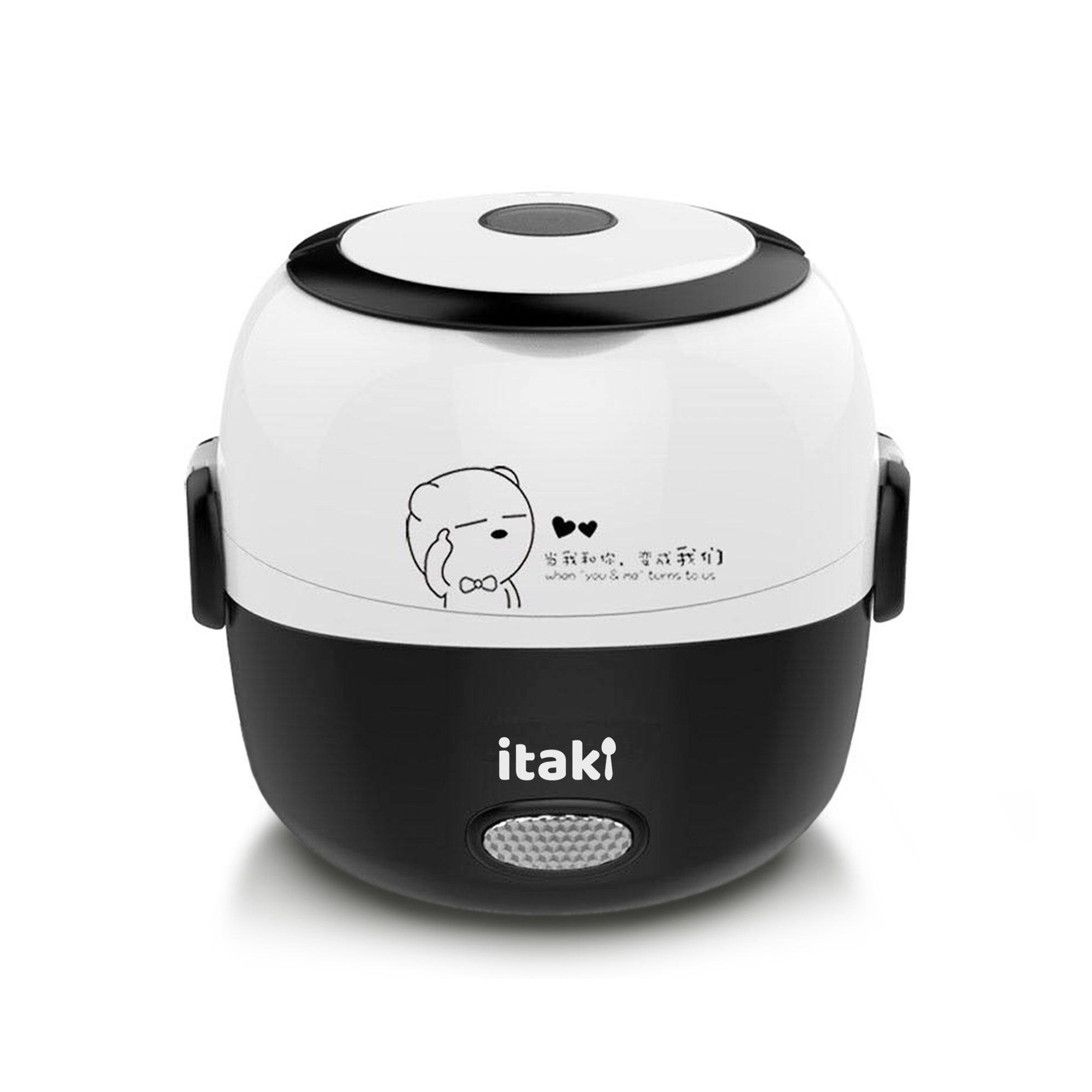 The Itaki Electric Lunch Box in black, showcasing its sleek and compact design